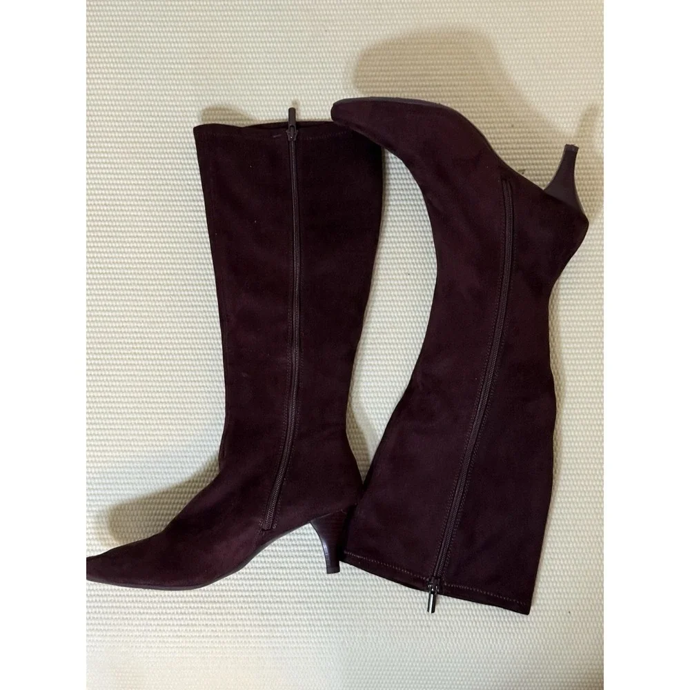 Chocolate Brown Impo Stretch Memory Foam Knee High Tall Boots Size Women 8M Zip
